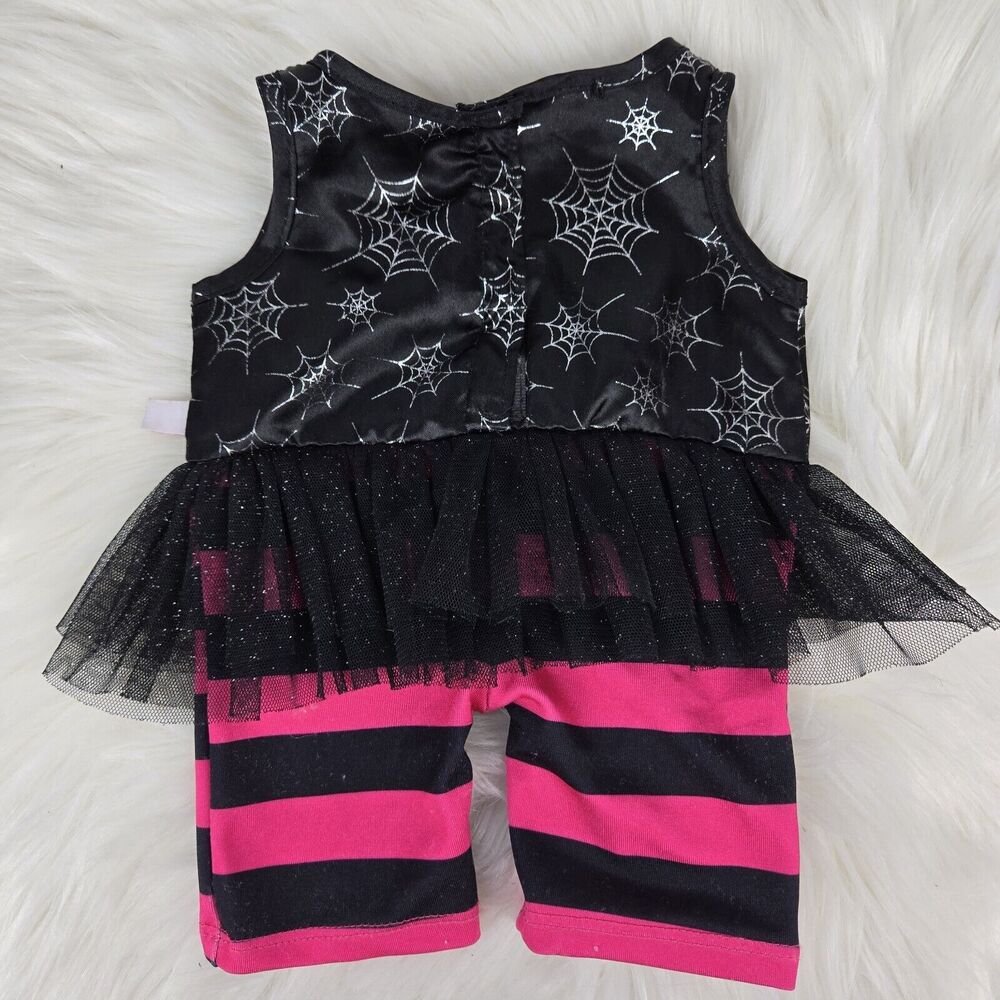 BABW Build A Bear Witch Pink Black Striped Halloween Spider Web Clothes Costume - Picture 4 of 6